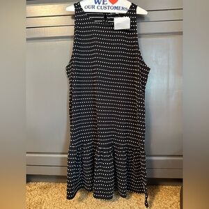 LOFT Black and White Dotted Midi Dress